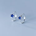 thumbnail image 3 of K-KED 925 Sterling Silver 12mm Blue Star Design Hoop Sleeper Earrings (Pair), 3 of 6