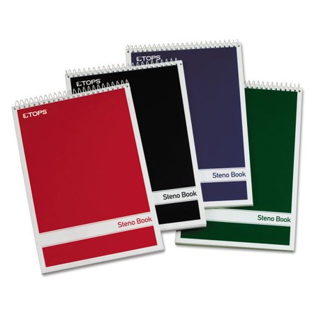 TOPS Steno Book W/assorted Colored Covers 6 X 9 Green Tint 80 Sheets 4 Pads/pack