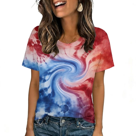 Cilsoka Ladies Tops and Blouses Petite Size, Womens Summer Short Sleeve Floral Print T Shirts Tie Dye Crew Neck Tops Blouses for Women Dressy Casual Tunic Tops, Graphic Trendy Tees