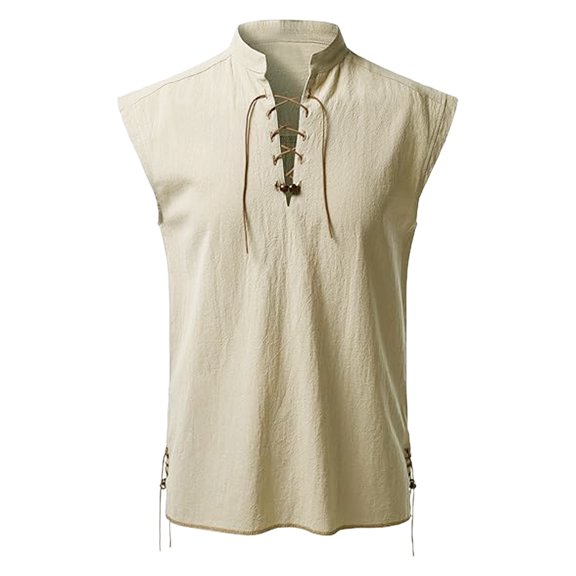 JXMVOJ Medieval Men's Sleeveless Tank Top Lacing Comfortable Sleeveless T Shirt Stand-Up Collar Tank Tops Gothic Casual Sleeveless Running Shirt Athletic Top