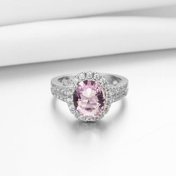 925 Sterling Silver Shiny Full Diamond Gemstone Ring Cubic Zirconia Rings  Diamond Oval Pink Zircon Ring Eternity Engagement Wedding Band Ring for Women