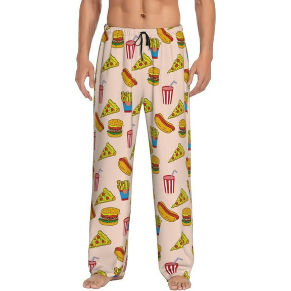 Gukieu Hamburger Pizza Coke Print Men's Home Trousers, Elastic Drawstring Home Pajamas Clothing Suitable for Adult Men-Small