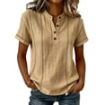 thumbnail image 6 of Womens Tops â Short Sleeve Daily Wear Casual Womens T Shirts Button Neck Soft Cotton Blend Loose Fit Basic Top Trendy Summer Tops for Women(Brown Size S) 2026 Sales Under $7, 6 of 6