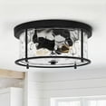 thumbnail image 3 of Semi Flush Mount Ceiling Light Fixture 2-Light Vintage Ceiling Lamp Farmhouse Light with Hammered Glass Shade&Metal Cage for Living Room Bedroom Foyer Hallway (Black), 3 of 10