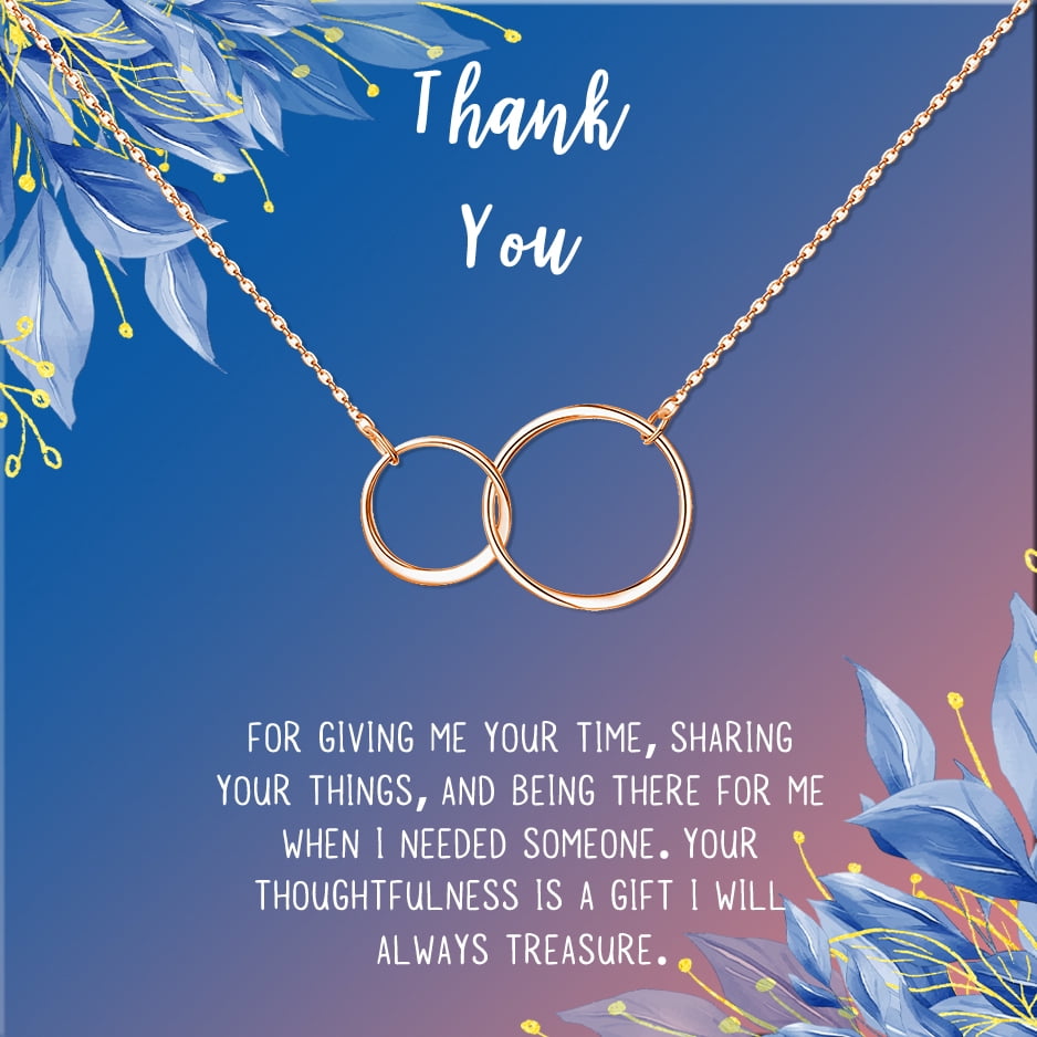 Anavia Thank You Gift Card, Appreciation Gift for friend, High Quality Stainless Steel Fashion Necklace, Thank you Gift, Gratitude Gift for Her-[Rose Gold Infinity Double Ring, Blue-Orange Gift Card]