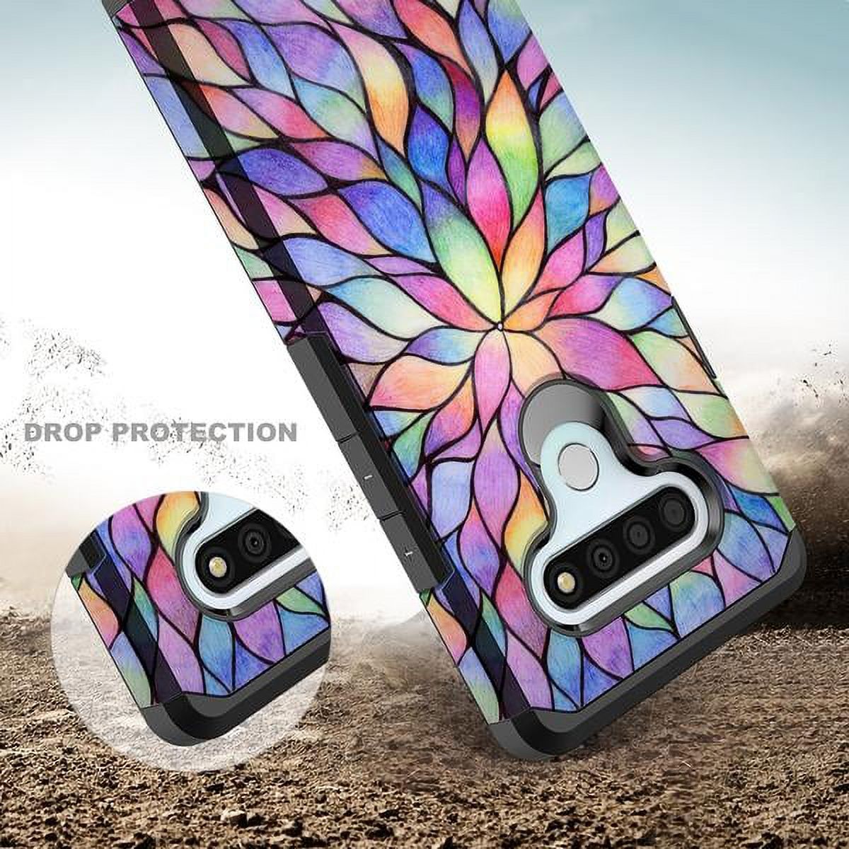 LG Stylo 6/LG Stylo 6 Plus Case Cover w/[ Temper Glass Screen Protector] Silicone Shock Proof Dual Layer Cute Girls Women Case Cover for LG Stylo 6/Stylo 6 Plus - Rainbow Flower - image 4 of 5