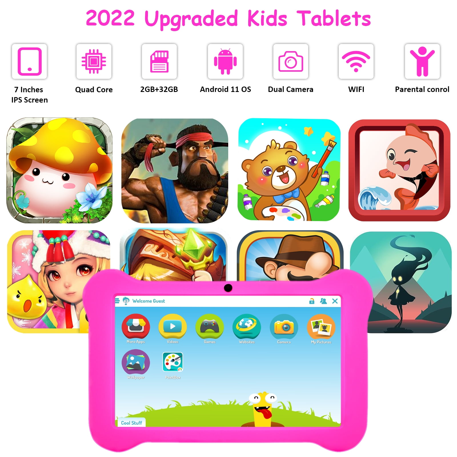 Combo Kids - Tablet Kid Pad 32GB + Tela 7 pol + Android 11 Quad Core e