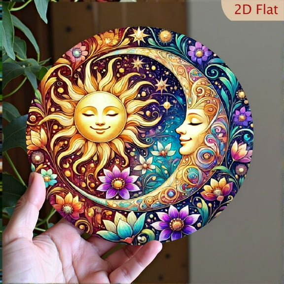Vintage Sun and Moon Floral Metal Wall Art - 78 Inch Round, Waterproof & Durable Decor with Vibrant Celestial Design for Home, Bar, Cafe, or Garage, Metal Wall Art Decor