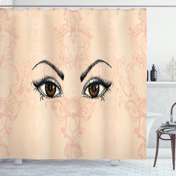 Ambesonne Eyelash Shower Curtain, Sketchy Woman Floral, 69"Wx84"L, Peach Black Amber