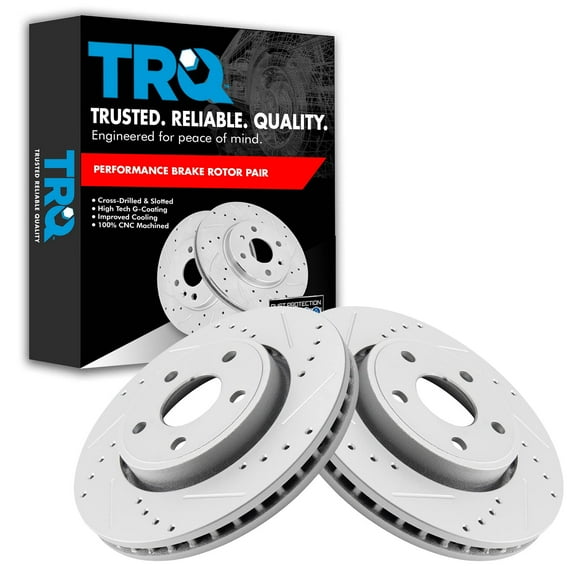 TRQ Front Performance Brake Rotors Set Premium G-Coated Cross Drilled & Slotted Fits Select 2011-2020 Dodge Durango Jeep Grand Cherokee