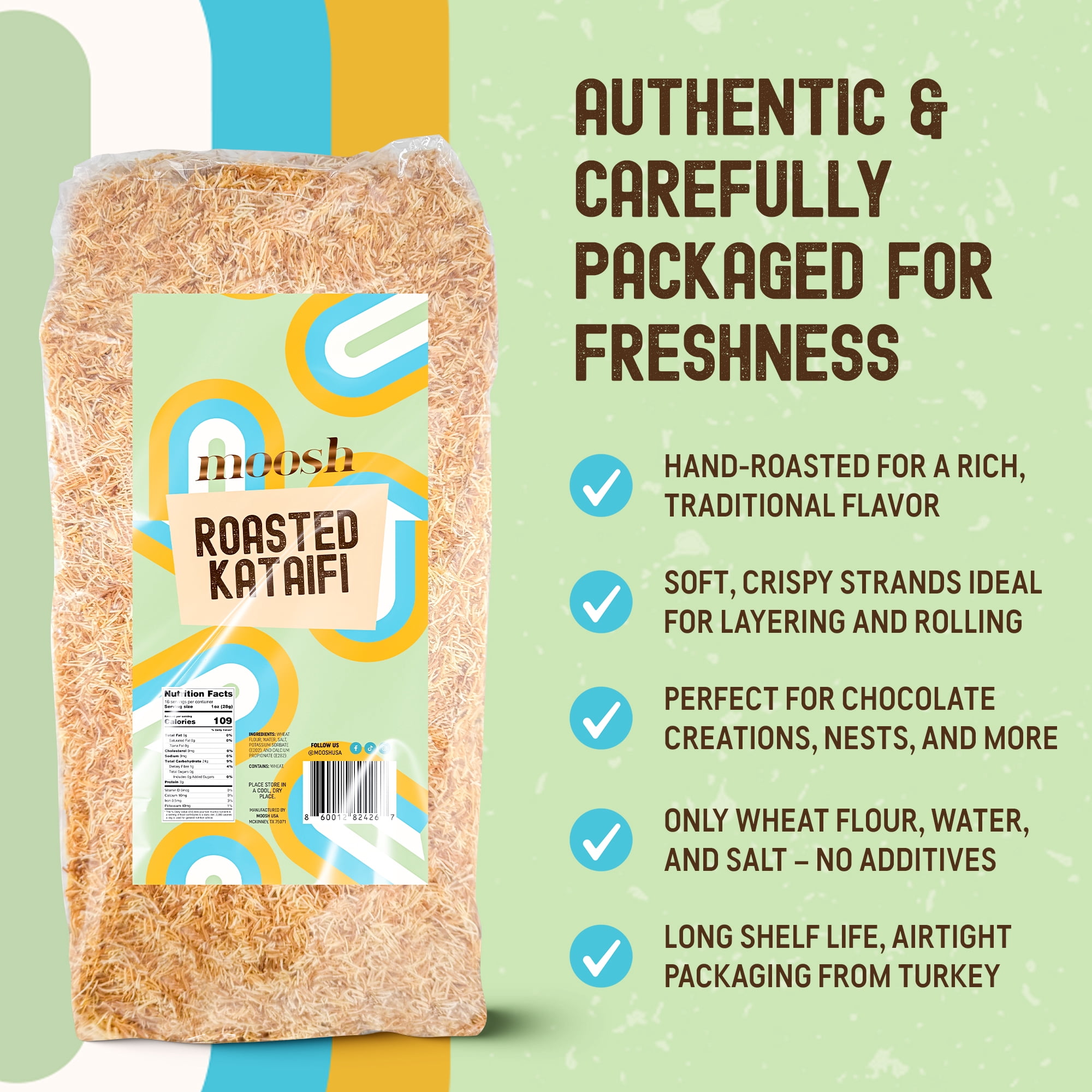 MOOSH Toasted Kataifi Shredded Fillo Dough Bag - 1 Lb