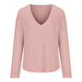 thumbnail image 5 of AXXD Pink Basic Summer Shirts for Women 2024 Solid Color V-neck Long Sleeve Casual Knit Top Blouse, 5 of 6