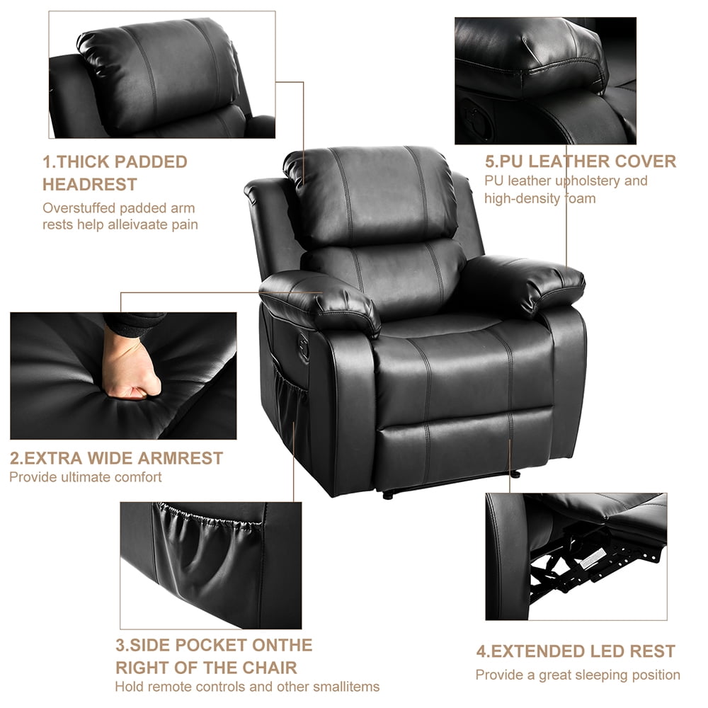 Kepooman Black PU Leather Heated Massage Recliner with 8 Vibration Points for Living Room Kepooman Black PU Leather Heated Massage Recliner with 8 Vibration Points for Living Room