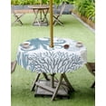 thumbnail image 4 of Fsddascl Teal Blue Octopus Coastal Outdoor Tablecloth - 54 Inch Round Dining Table Cover, Nautical Coral Starfish Waterproof Outdoor Table Cloth with Umbrella Hole & Zipper for Picnic/Patio/Party, 4 of 7