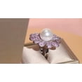thumbnail image 2 of Adjustable Silver Plated Red CZ Fiancee Statement Flower Pearl Engagement Ring, 2 of 9