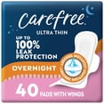 thumbnail image 1 of Toallas femeninas Carefree Ultra Thin Overnight con alas 40 unidades, 1 of 8