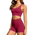 thumbnail image 3 of bravefron Women 2 Pieces Workout Sets Spaghetti Straps Camis High Waist Biker Shorts 2 Piece U Neck Crop Tank Top Shorts Athletic Gym Yoga Outfits Activewear, 3 of 7