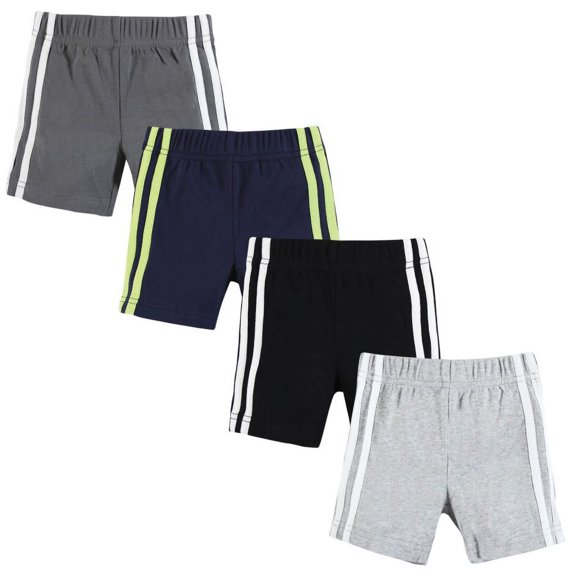 Hudson Baby Boy Shorts Bottoms 4-Pack, Gray Navy, 0-3 Months