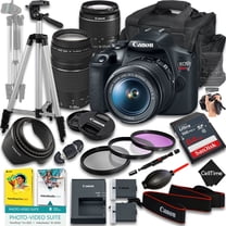 Canon EOS Rebel T7 DSLR Camera with EF-S 18-55mm f/3.5-5.6 IS II And EF 75-300mm f/4-5.6 III Lens   64 GB Memory   Extra Battery   Camera Case   Tripod   More (24pc Bundle)