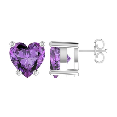 Heart Shaped Ruby Earrings - Solid Sterling Silver 5mm Heart Shaped Natural Amethyst High Polished Stud Earrings with Push Backs