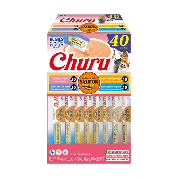 Puré cremoso para lamer churu de salmón Inaba de Cat Treats, 15 ml x 40