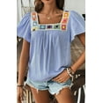 thumbnail image 2 of Women's Sky Blue Stripe Textured Ruffle Short Sleeve Boho Blouse | [ZhiHiMeRi] | (US 12-14)L, 2 of 12