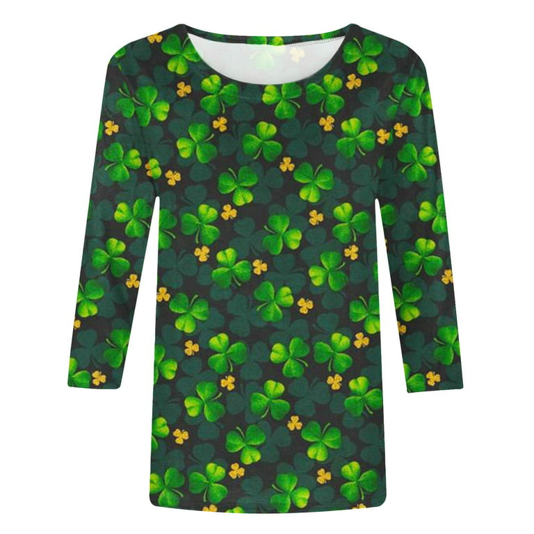 Green Blouses for Women Irish Gifts for Women Under 5 Dollars Saint  Patricks Day Shirt Plus Size Fashion for Women 2023 4 Leaf Clover Shirt