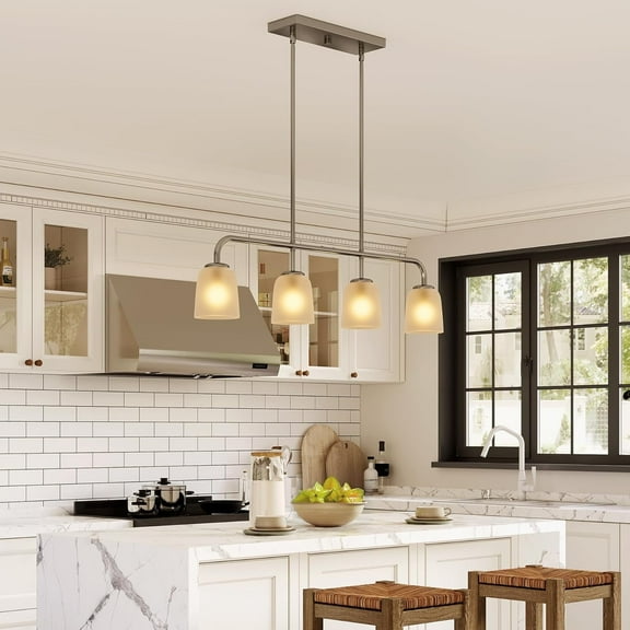 Fnova Pendant Lighting for Kitchen Island, 4-Light Pendant Lighting Modern with White Frosted Glass