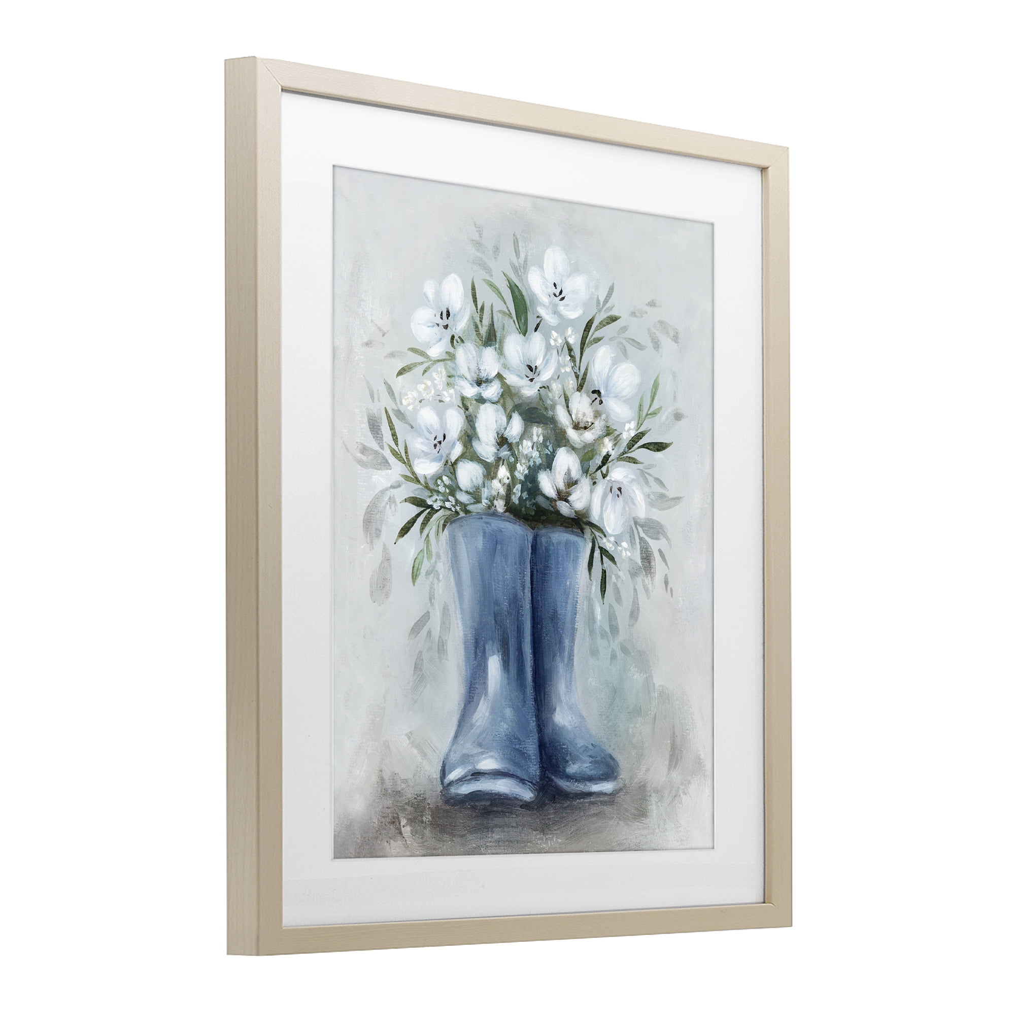 Stupell Industries Botanical Bouquet in Blue Boots Birch Framed Print Under Glass, design by Kristen Brockmon