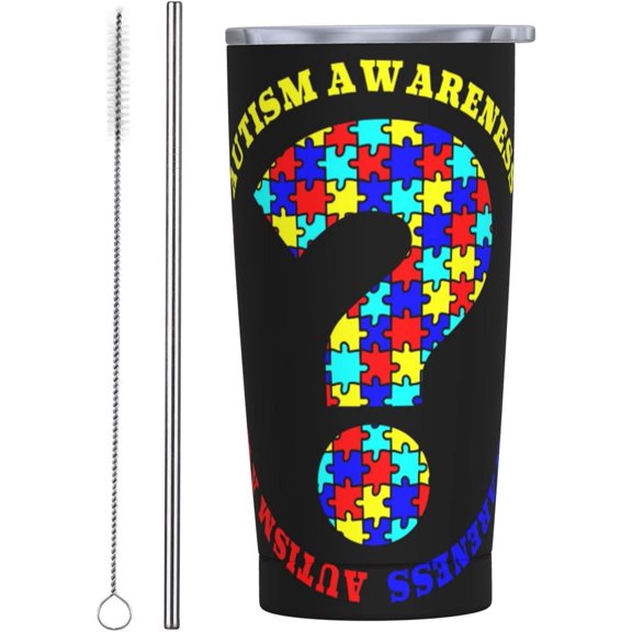 Funny Tumblers Autism Awareness Ribbon 1 Stainless Steel Mug 304 Stainless Steel Car Water Cup With Straw 20 Oz 600ml Adult Youth Man Woman Drinking Glass