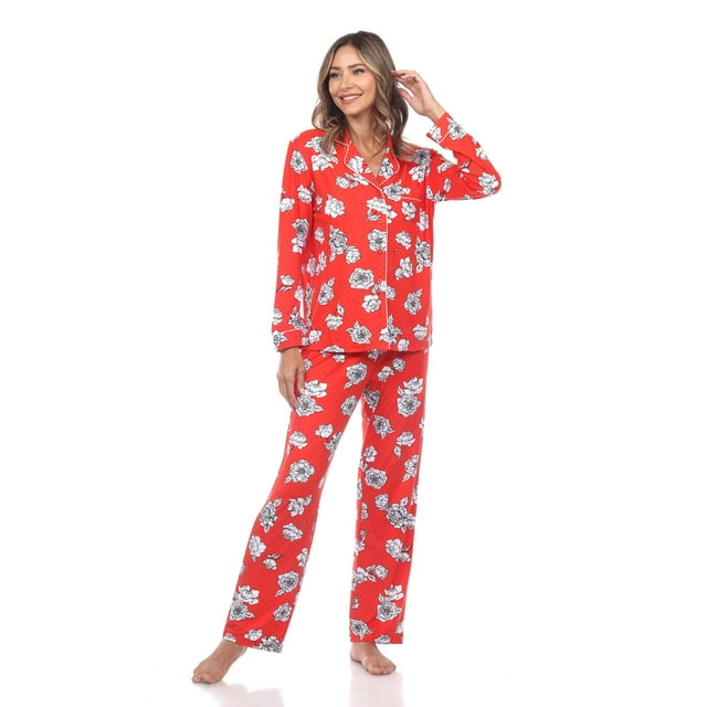 White Mark Women's Floral Long Sleeve Button-Down Pajama Set