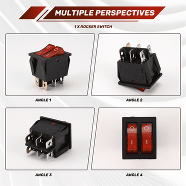 6 PCS Mini Double Rocker Switch, On/Off, Green Light, 6-Pin 2-Position