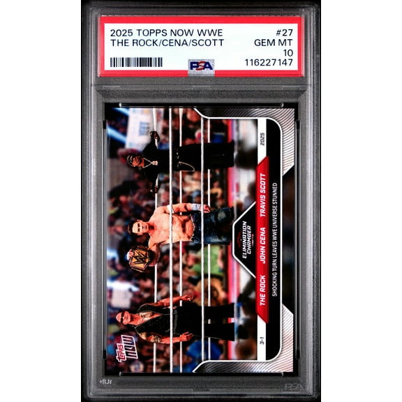 Graded 2025 Topps Now WWE The Rock/Cena/Scott #27 Wrestling Card PSA 10 Gem Mint