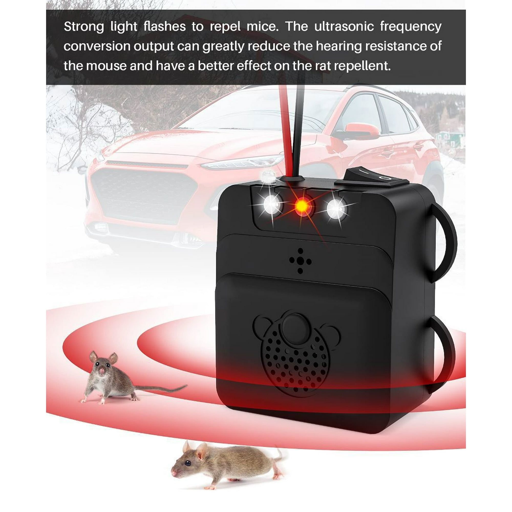 G · PEH Car Ultrasonic Rodent Repellent,  Under Hood Animal Repeller with Strobe Light, Professional Ultrasonic Mouse Repellen