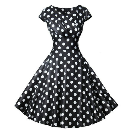 

Juebong Christmas Deals Women s Summer Fashion Short Sleeve V Neck Vintage Print Party Swing Dress on Clearance Black S