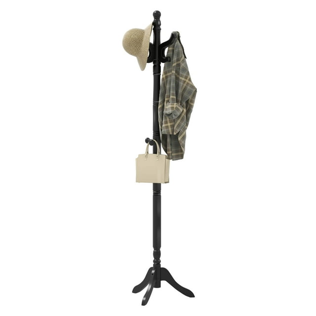 Costway Solid Rubber Wood Coat Rack with 3 Adjustable Heights and 11 Hooks for Hallway Black