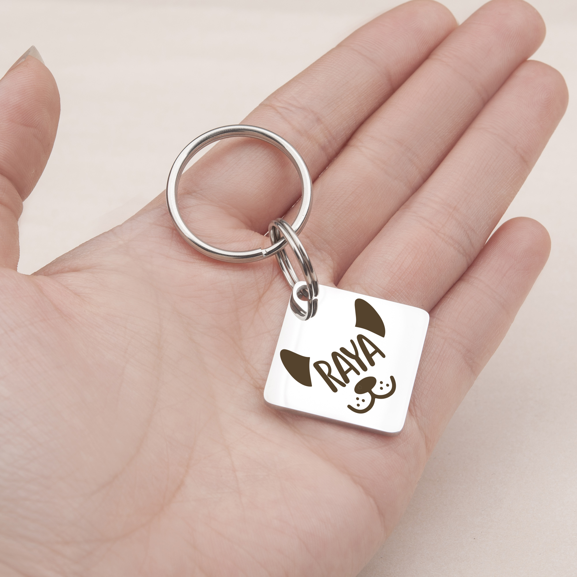 Anavia Metal Stainless Steel Diamond Name - Animal Face Birthday Holiday Christmas Engraved Dog Cat ID Tag, Silver