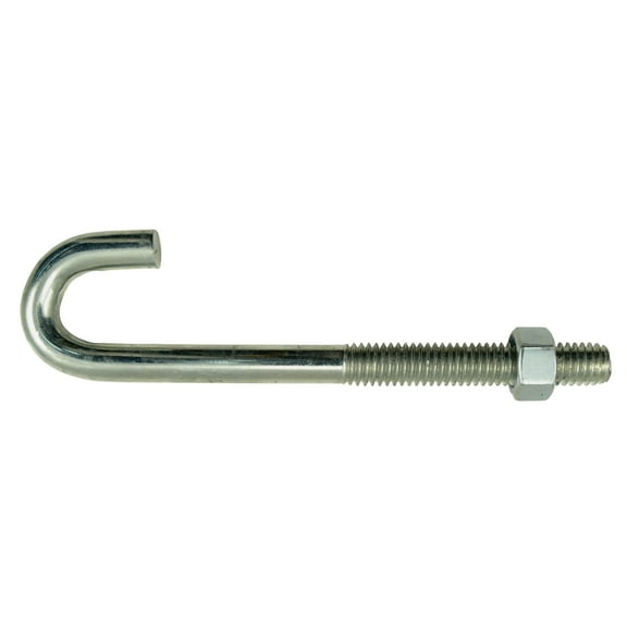 3/8"-16" x 5" Zinc Plated Steel Coase Thread J-Bolt w/ Nut (10 pcs.)