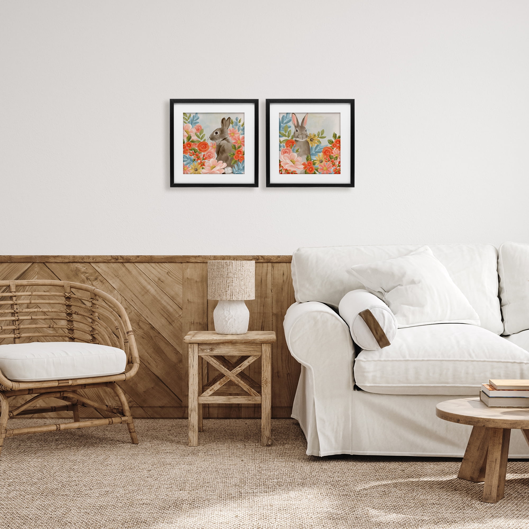 Stupell Industries Bright Bunny Blooms 2 Piece Black Framed Print Under Glass Set, design by Cat Thurman Designs