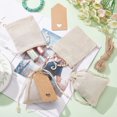 thumbnail image 5 of 10 Pcs Burlap Drawstring Gift Bags 4.3×3.7" Beige Burlap Packing Pouches Jewelry Pouches Gift Wrapping Bags with Kraft Gift Tags Jute Cord for Christmas Wedding Party Favors White, 5 of 7