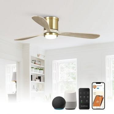 Parrot Uncle 52" Modern Gold Propeller LED Smart Flush Mount Ceiling Fan with Remote, Alexa, and App Control, 3-CCT Ceiling Fan