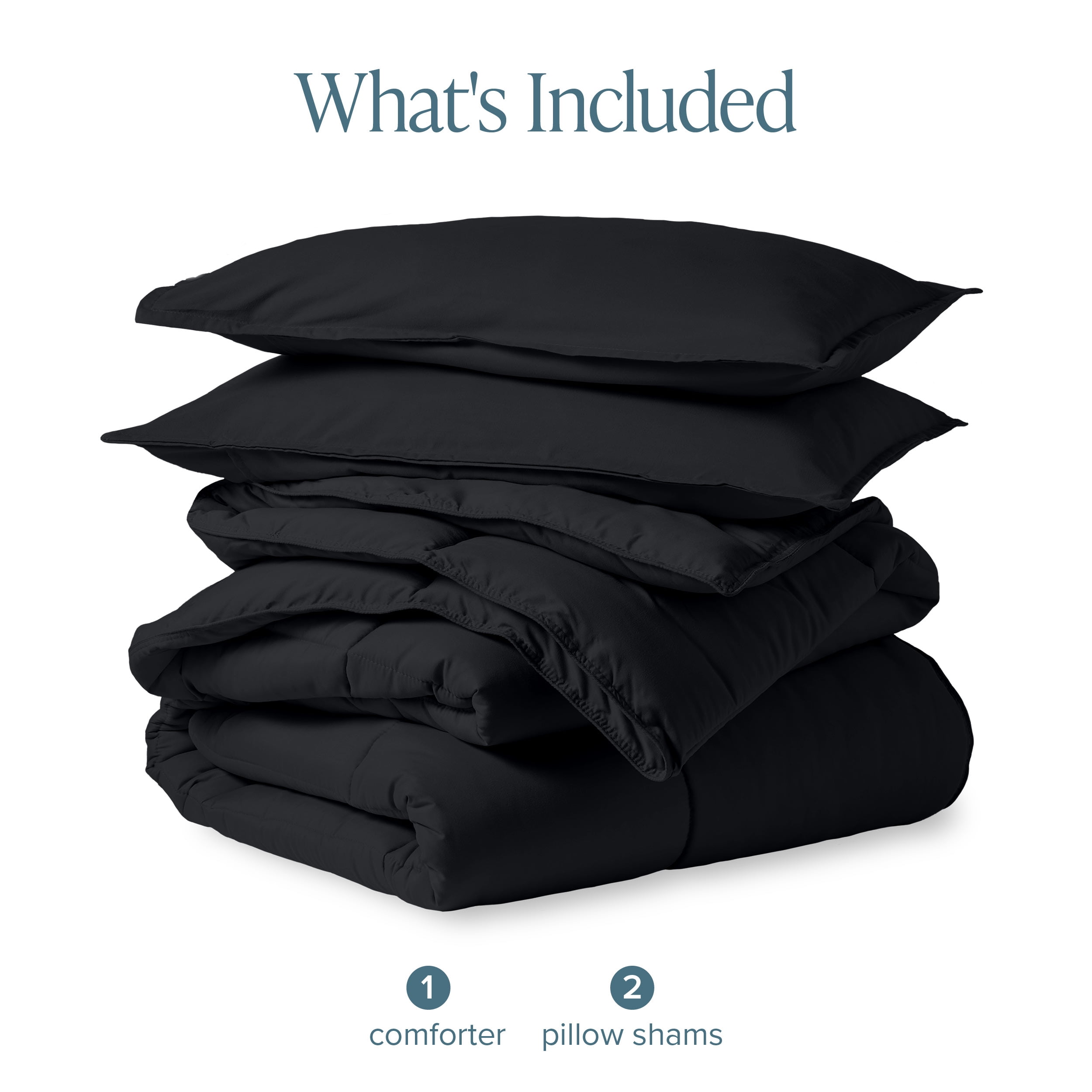 Bare Home Down Alternative Comforter Set - 3-Pieces - All Seasons - Full, Black