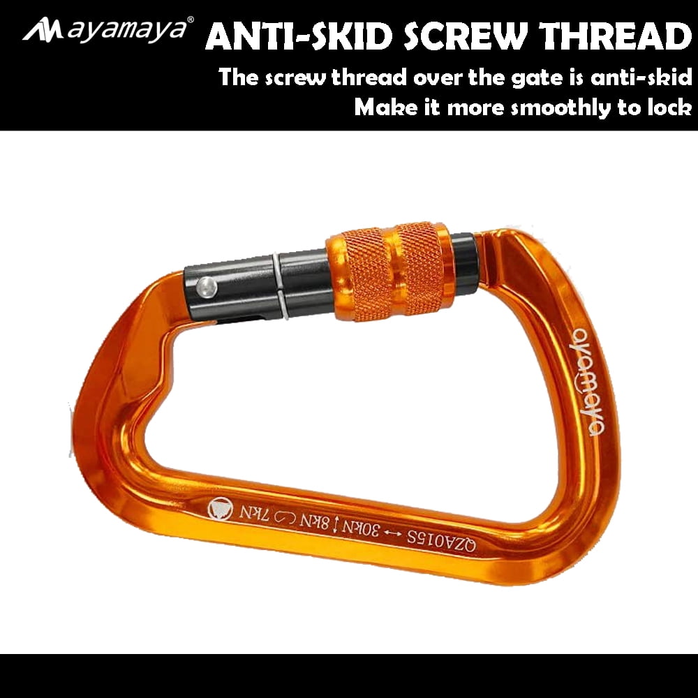 [5 Packs] Aluminum D-Ring Clip Hook，AYAMAYA Climbing Screw Locking Screwgate Rescue Carabiner（Orange）