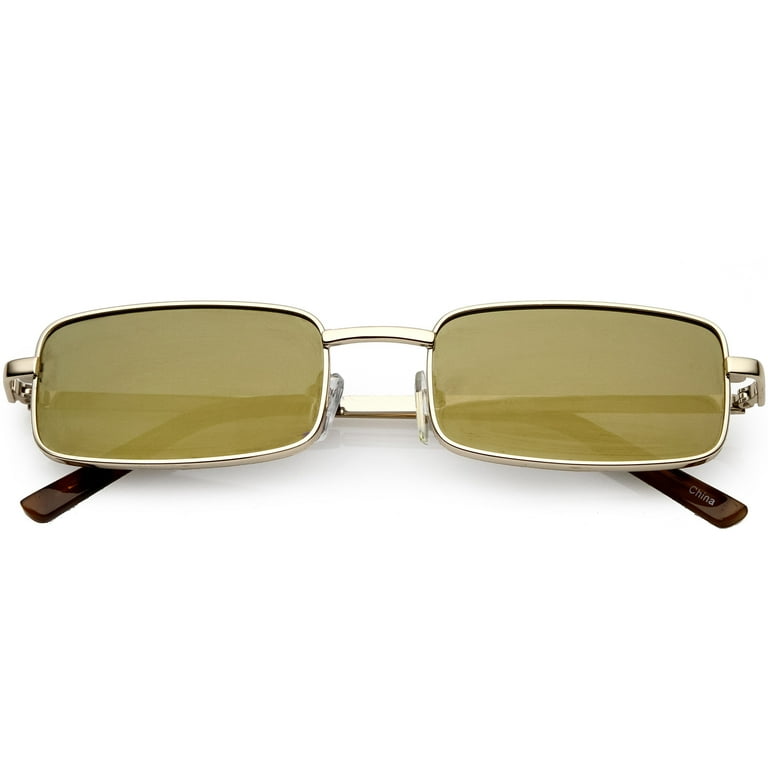 Classic Small Metal Rectangle Sunglasses Color Mirrored Flat Lens
