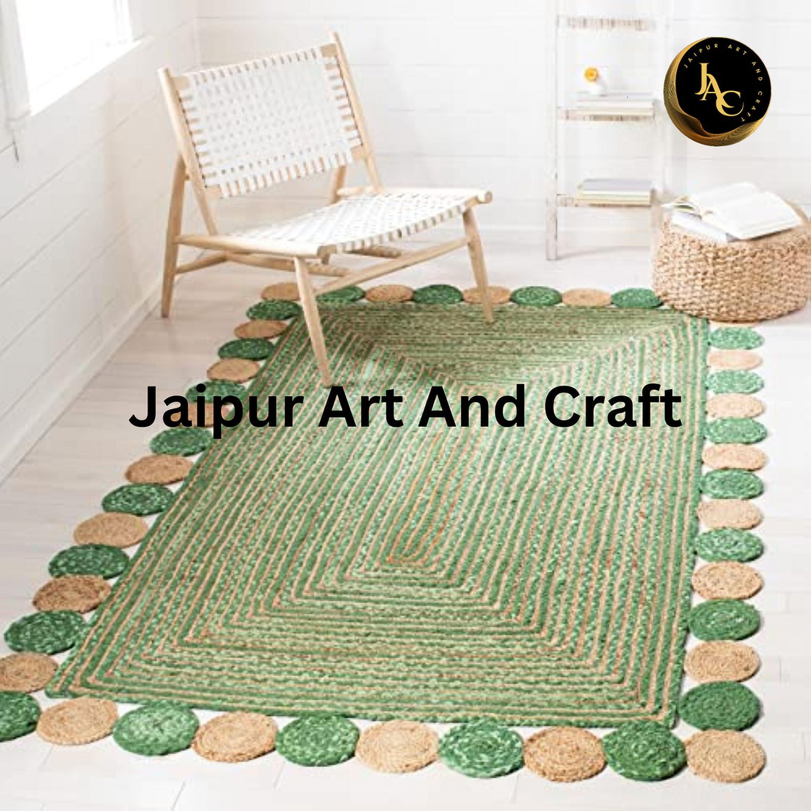 Jaipur Art And Craft Scalloped Jute Cotton Area Rug Hand Braided Eco Friendly Carpet (2x3 Sq ft)