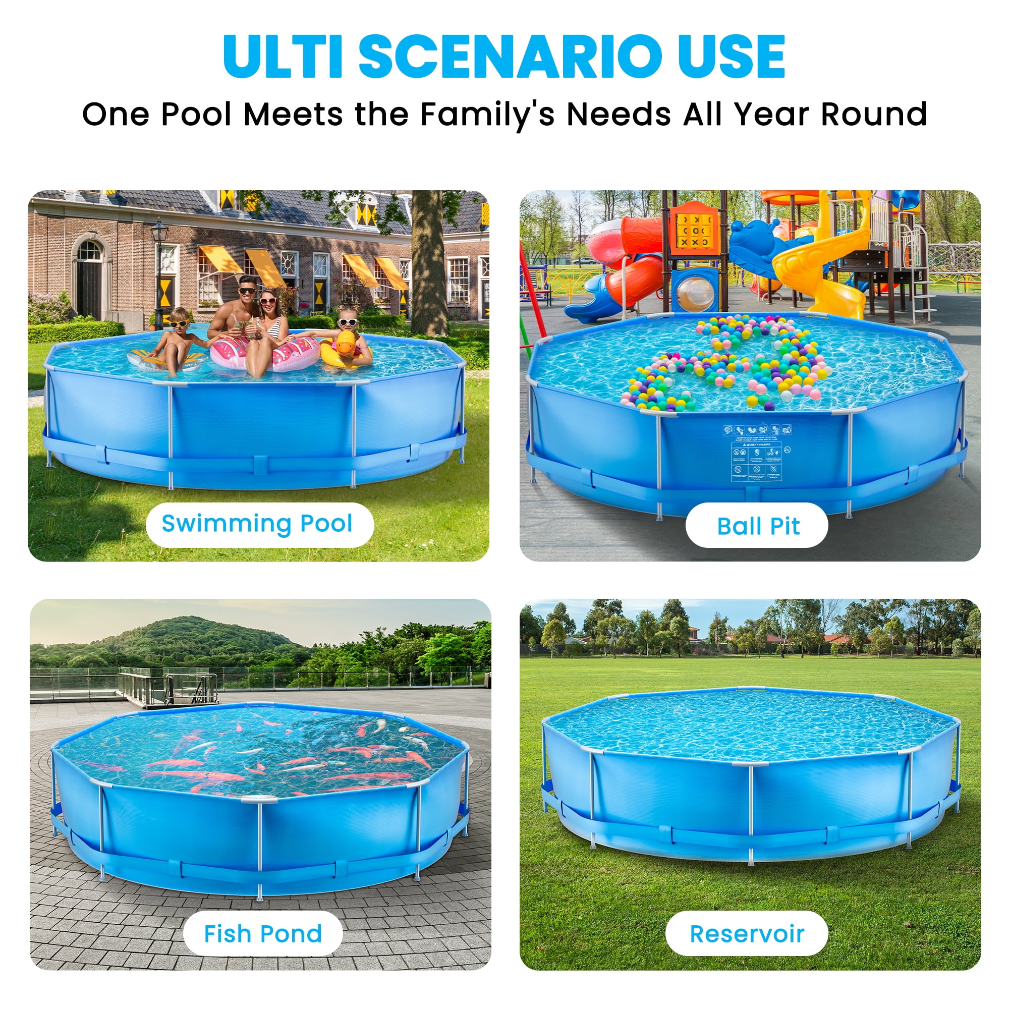 【匿名配送】Swimming Pool 10FT Circular Swimming Pool with Filter Pump Metal Frame