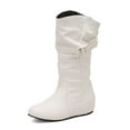 thumbnail image 6 of Xfvqtps Womens Slouchy Knee High Boots with Hidden Wedge Heel Buckle Strap Fashion Round Toe Faux Leather Boots for Winter White, 6 of 9