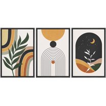 wall26 Framed Canvas Print Wall Art Set Mid-Century Crescent Moon Plant Landscape Nature Abstract Illustrations Modern Art Bohemian Decorative for Living Room, Bedroom, Office - 24"x36"x3 Black