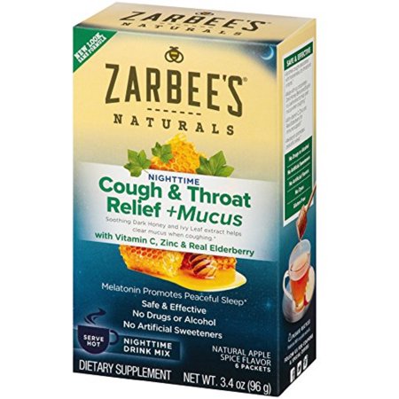 ZarBee's Naturals Cough & Throat Relief + Mucus Nighttime Drink Mix with Dark Honey, Natural Apple Spice Flavo (Pack of 6)