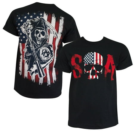 Sons Of Anarchy Men's Black American Flag T-Shirt-Large